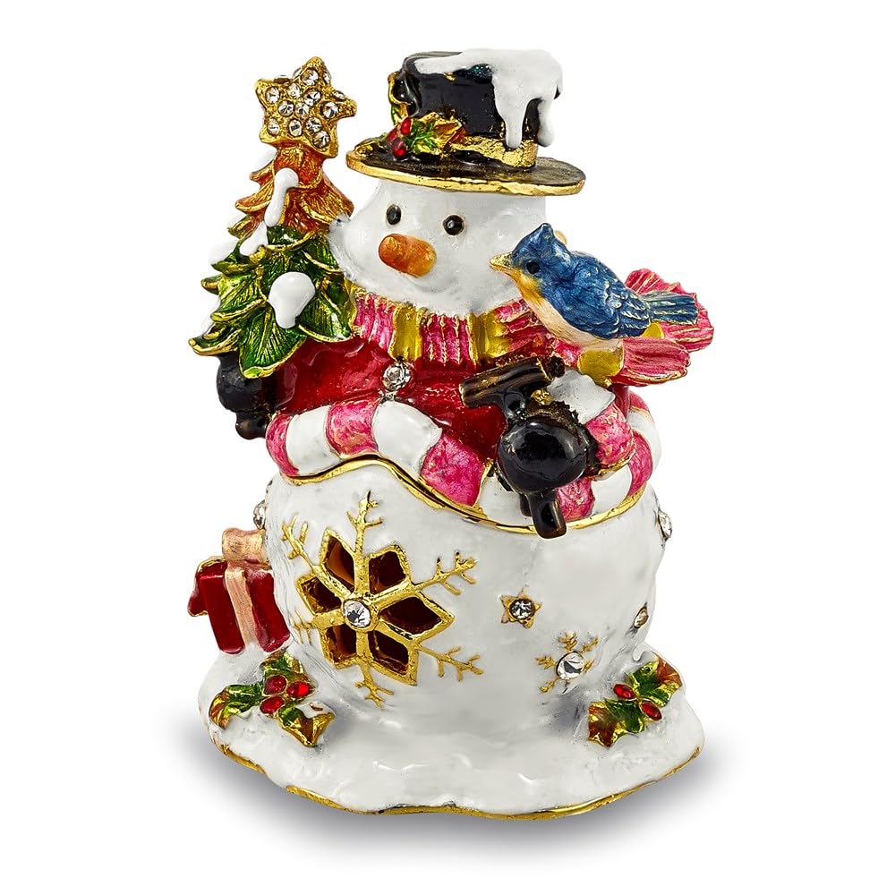 Bejeweled Pewter Jolly Snowman Trinket Box