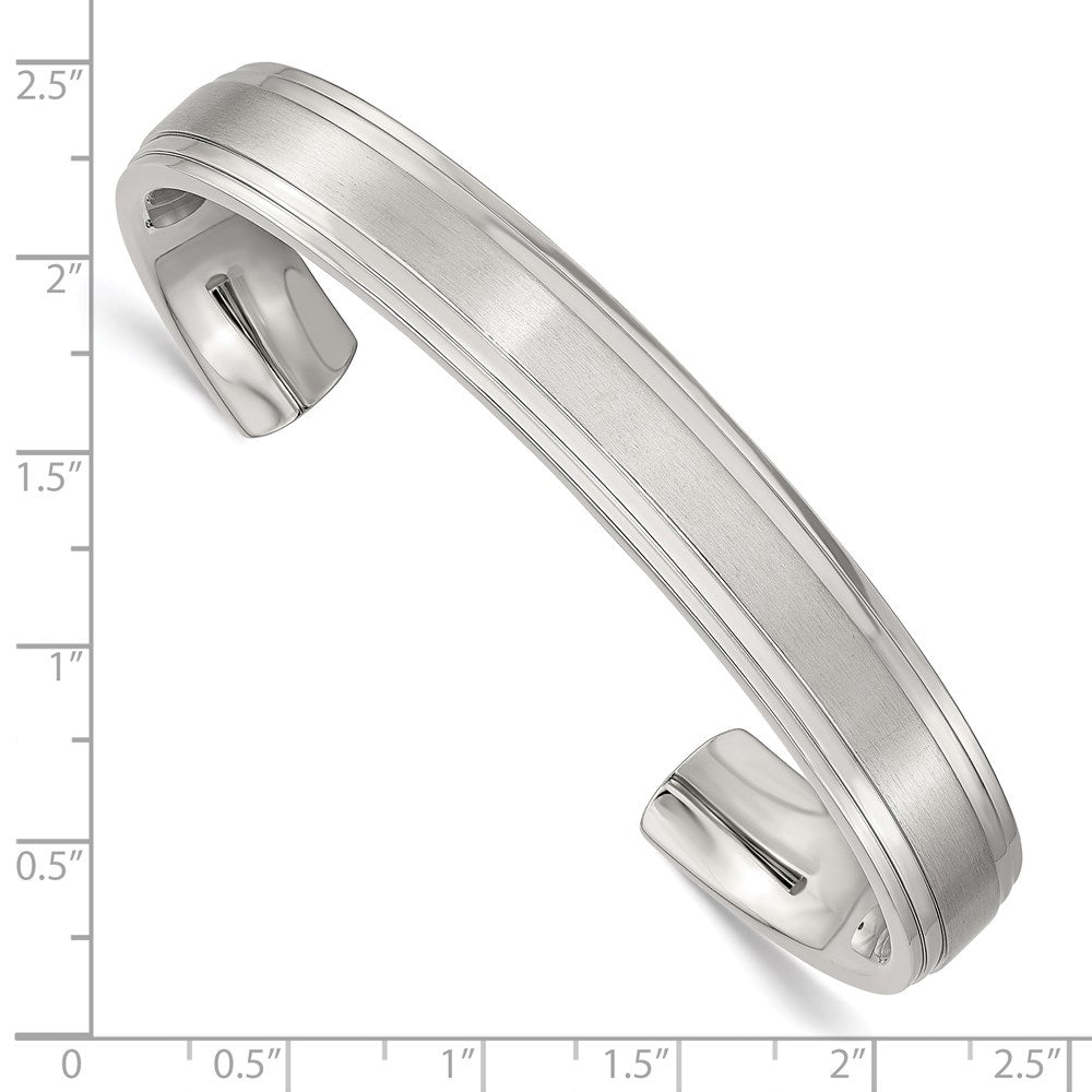Stainless Steel Brushed and Polished Double Step Edge Bangle 7.25 inches