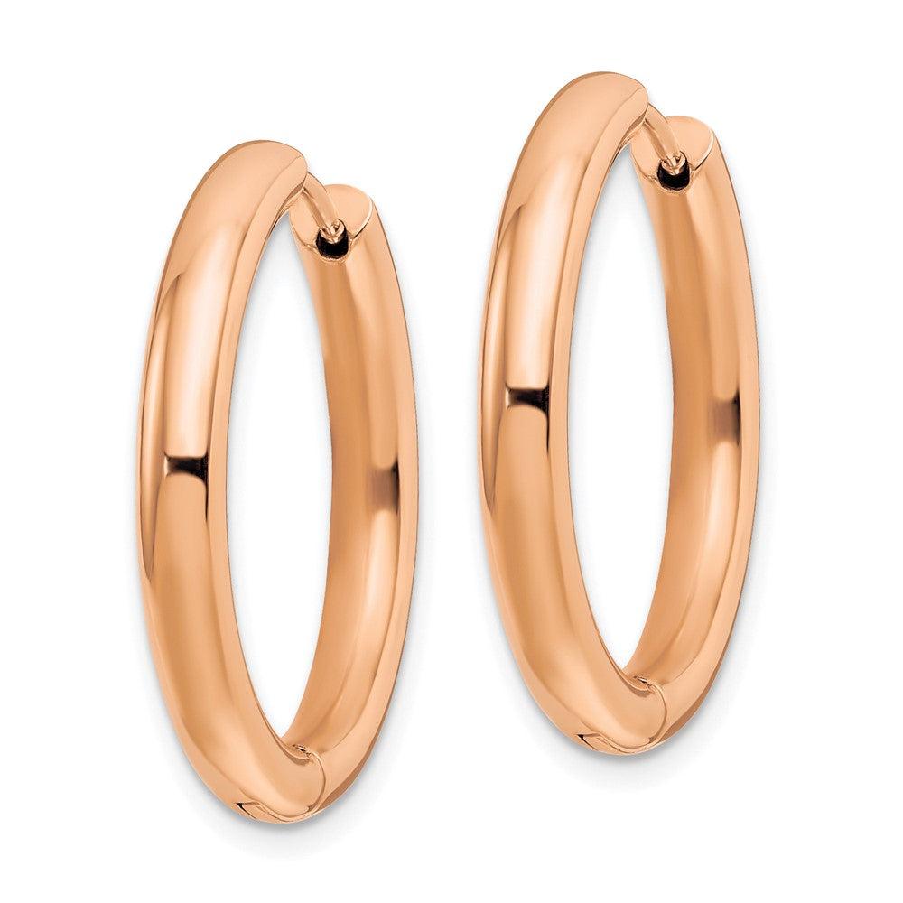 Stainless Steel Polished Rose IP-plated 3.5mm Hinged Hoop Earrings