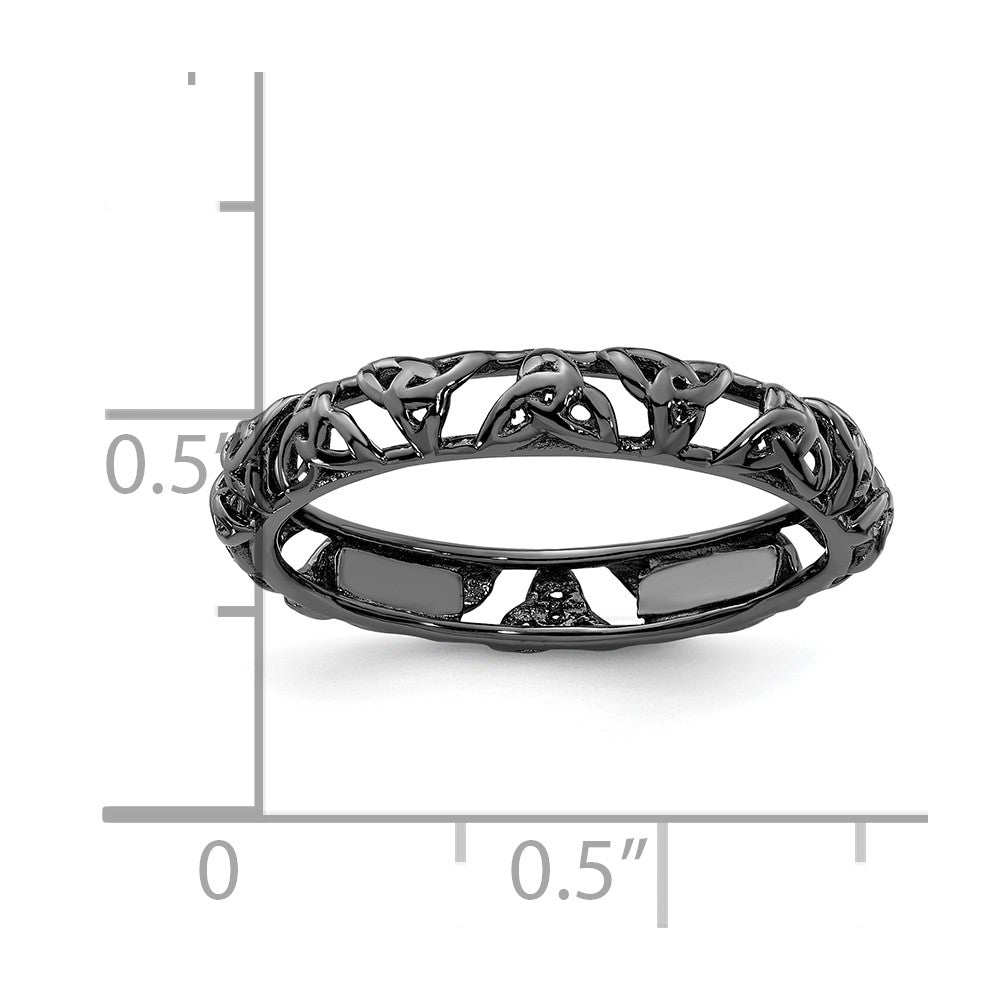 Sterling Silver Stackable Expressions Black-plated Celtic Knot Ring Size -5
