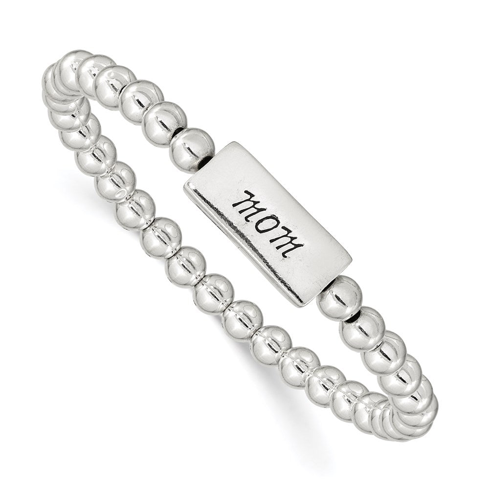 Sterling Silver Enameled MOM Stretch Bracelet 20 MM