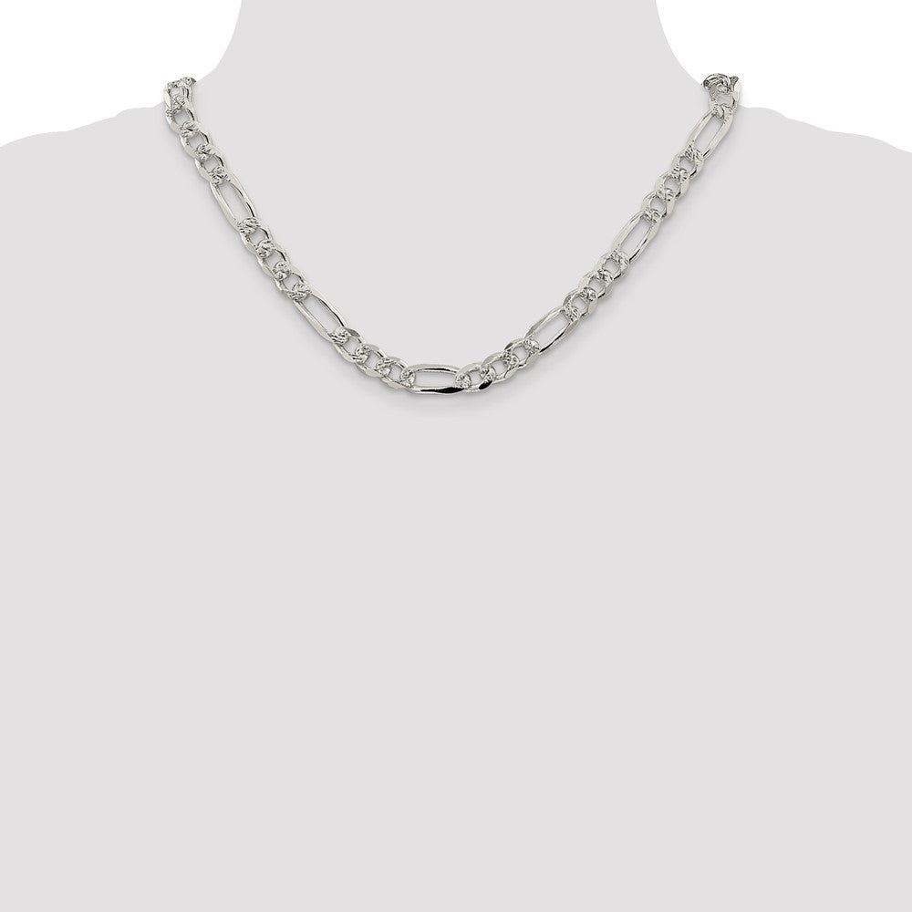 Sterling Silver 8mm Pav‚ Flat Figaro Chain 18 Inches