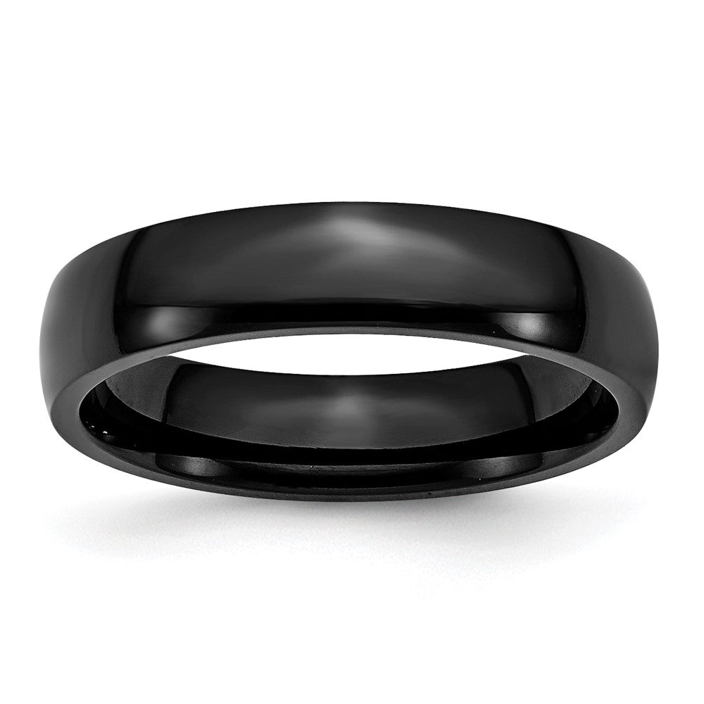 Stainless Steel 5mm Black IP-plated Polished Band Size - 13