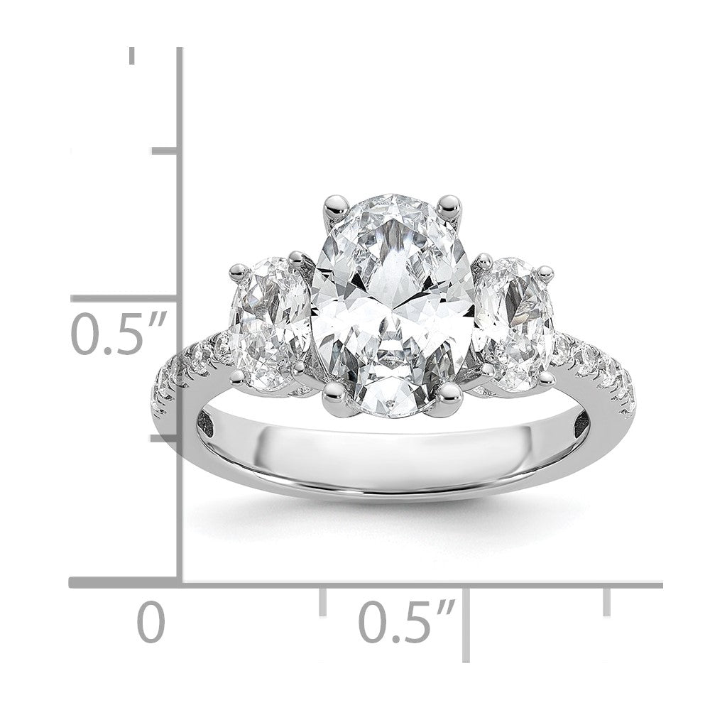 Cheryl M Sterling Silver Rhodium-plated Polished Fancy 3-Stone Oval CZ Ring