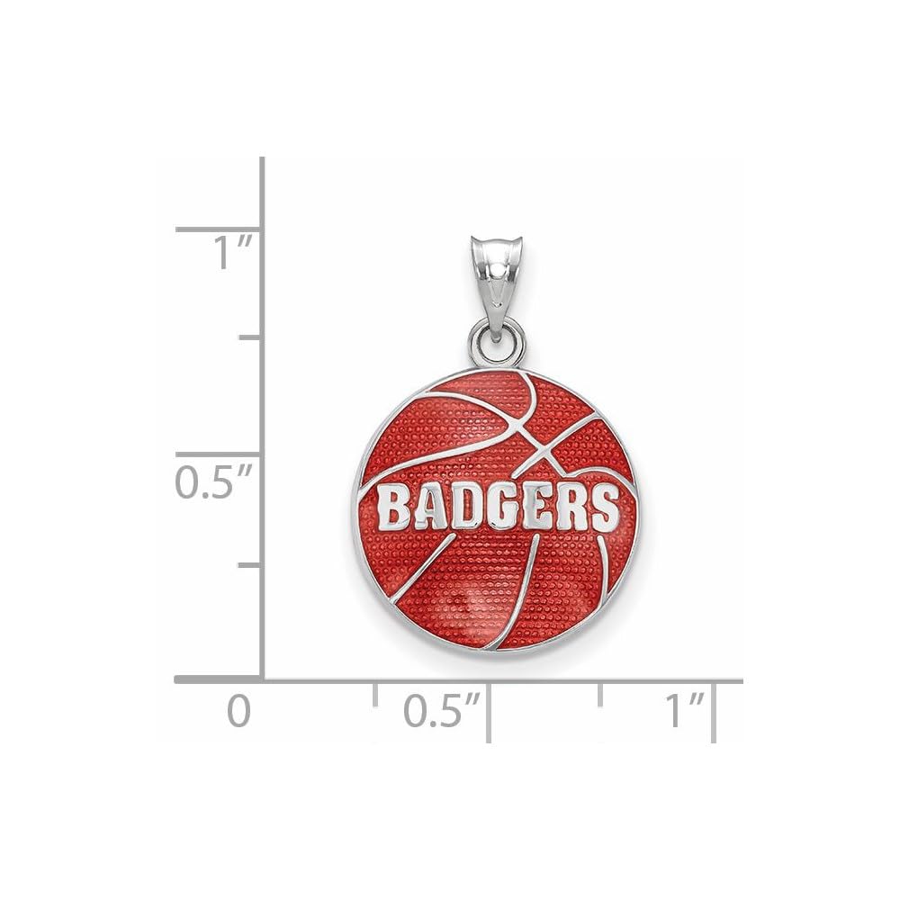 Sterling Silver Rhodium-plated LogoArt University of Wisconsin Badgers Enameled Basketball Pendant QSS509UWI