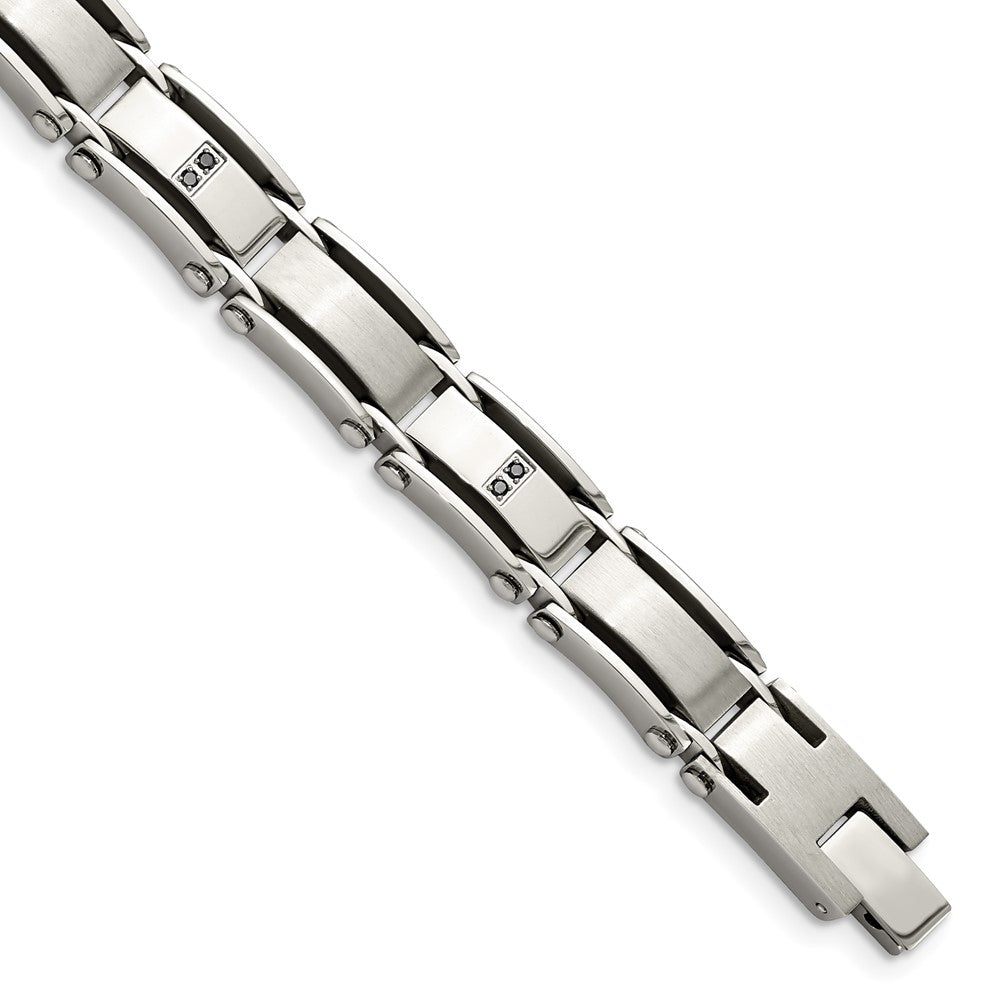 Stainless Steel Brushed and Polished 1/10ct tw. Diamond 8.25in Bracelet 8.25 inches