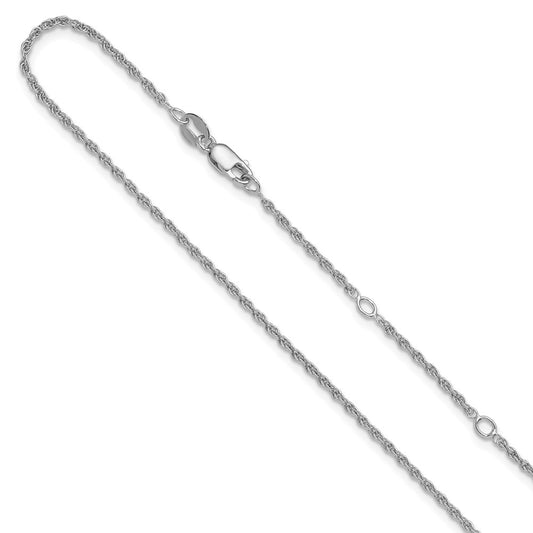 Sterling Silver RH-plt 1.35mm Loose Rope 1in+1in Adjustable Chain