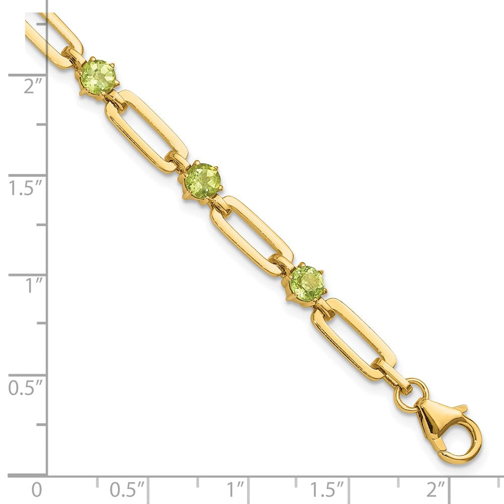 Sterling Silver Gold-tone 5mm 3.6PE Peridot Paperclip Chain Bracelet 7.5 inches