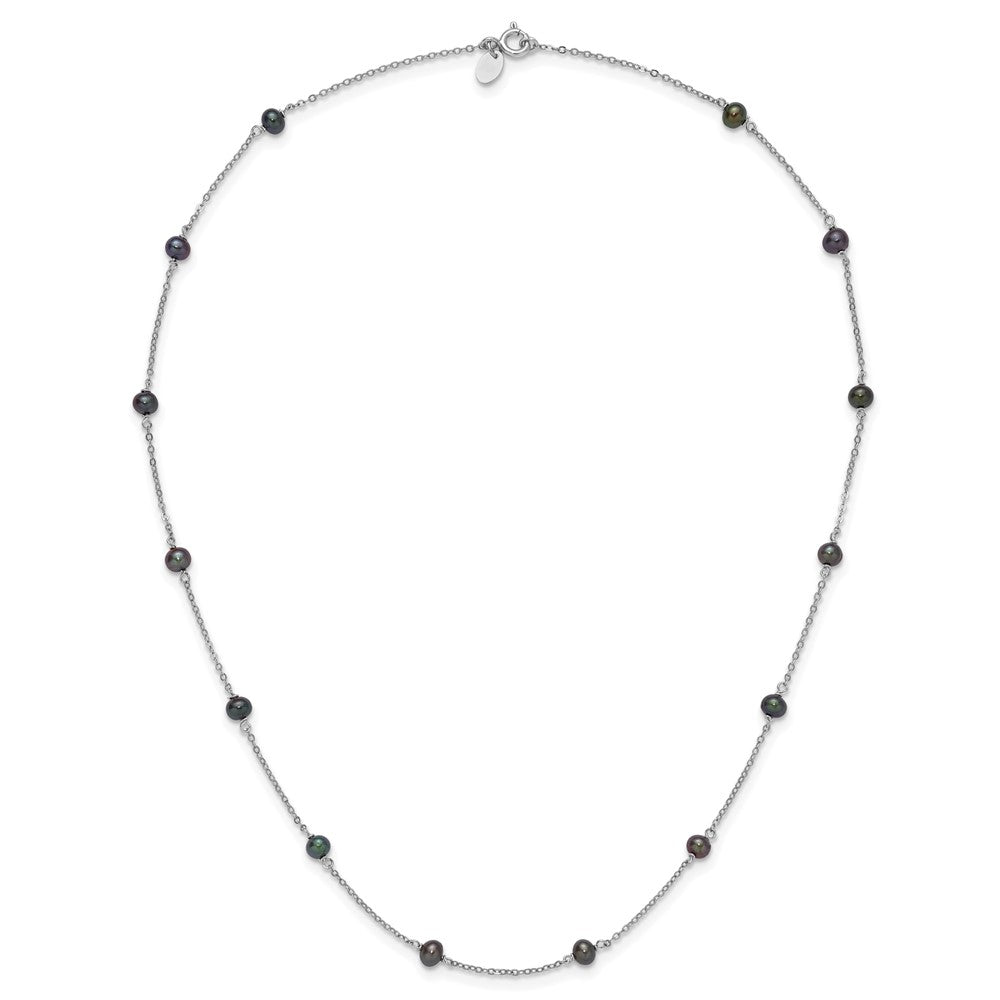 Sterling Silver Rhodium-plated 4-5mm Black Semi-Round Freshwater Cultured Pearl 14-Station 18 inch Necklace 18 Inches
