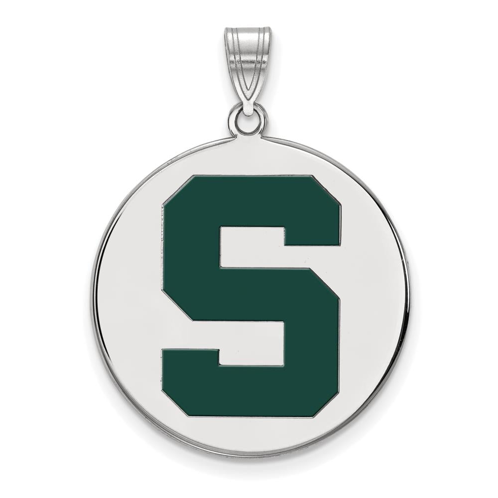 Sterling Silver Rhodium-plated LogoArt Michigan State University Letter S Extra Large Enameled Disc Pendant QSS074MIS