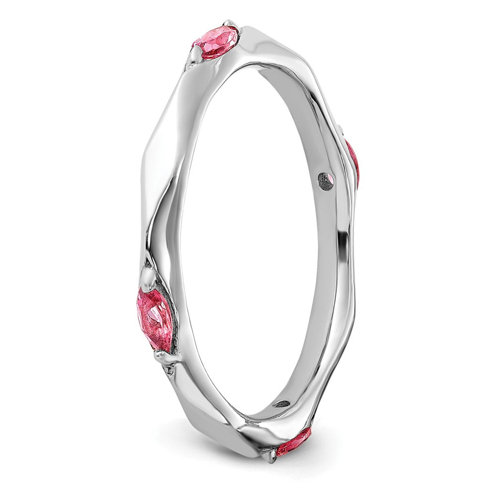 Sterling Silver Stackable Expressions Rhodium-plated Pink Tourmaline Ring Size -7