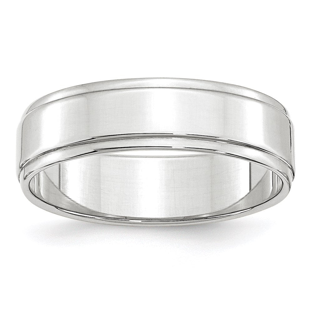10k White Gold 6mm Flat with Step Edge Wedding Band Size 11