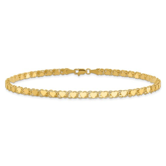 14k Polished Double-Sided Heart 5.5in Child's Bracelet