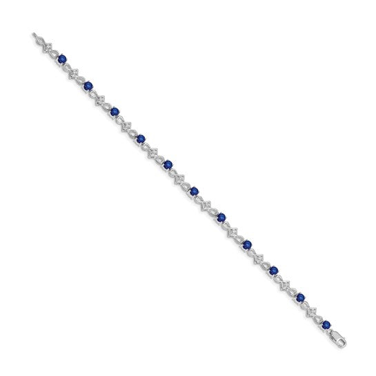 10k White Gold 1/10 carat Diamond and Round Sapphire Fancy Link 7 inch Bracelet