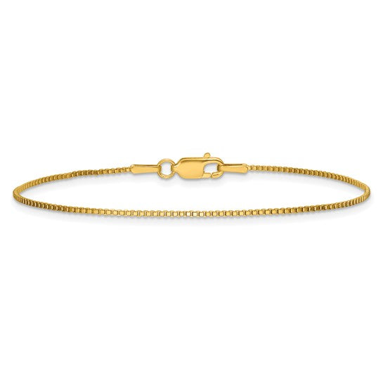 14K 7 inch 1mm Box with Lobster Clasp Bracelet 7  inches