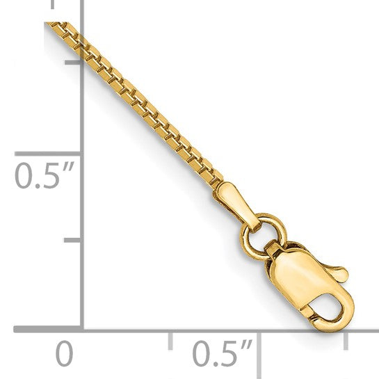 14K 7 inch 1mm Box with Lobster Clasp Bracelet 7  inches