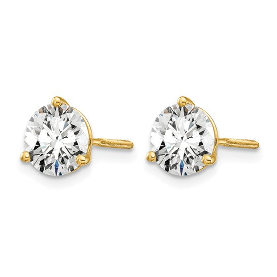 Primal Gold 14 Karat Yellow Gold Lab Grown Diamond 2cttw Certified SI1/SI2, G H I, 3 Prong Screwback Earrings