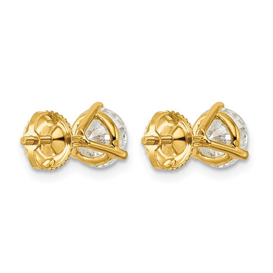 Primal Gold 14 Karat Yellow Gold Lab Grown Diamond 2cttw Certified SI1/SI2, G H I, 3 Prong Screwback Earrings