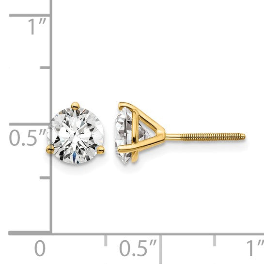 Primal Gold 14 Karat Yellow Gold Lab Grown Diamond 2cttw Certified SI1/SI2, G H I, 3 Prong Screwback Earrings