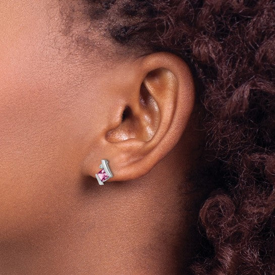 Sterling Silver Antique Cushion Cr. Pink Sapphire and Diamond Earrings
