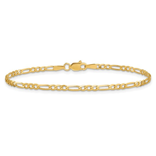 14K 5.5 inch 2.25mm Flat Figaro with Lobster Clasp Chain Bracelet 5.5  inches