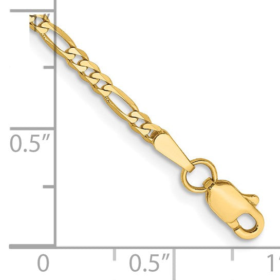 14K 5.5 inch 2.25mm Flat Figaro with Lobster Clasp Chain Bracelet 5.5  inches