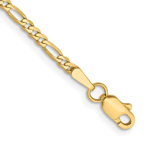 14K 5.5 inch 2.25mm Flat Figaro with Lobster Clasp Chain Bracelet 5.5  inches