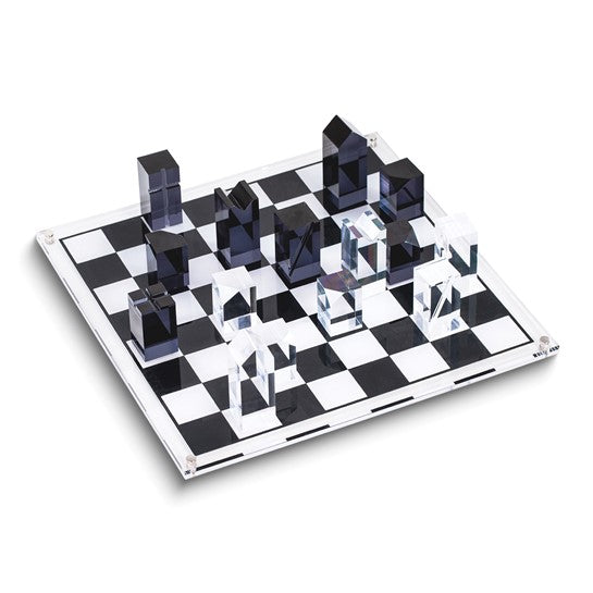 Bey Berk Dom Acrylic 28 Piece Chess Set, King Measure 3", Board 14" X 14"