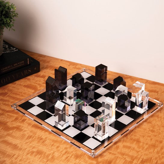 Bey Berk Dom Acrylic 28 Piece Chess Set, King Measure 3", Board 14" X 14"