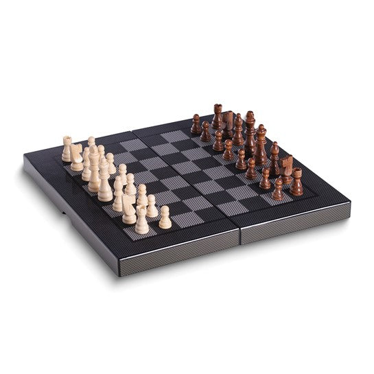 Bey Berk Axel Carbon Fiber Design 15.5" Backgammon and Chess Set