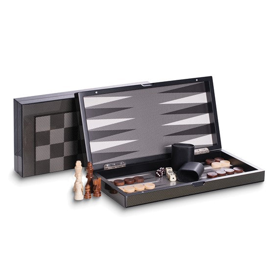 Bey Berk Axel Carbon Fiber Design 15.5" Backgammon and Chess Set