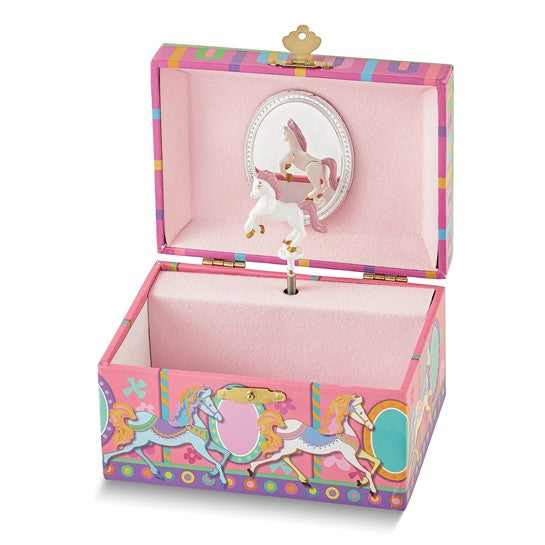 Children's Carousel Themed Graphic Wrap with Mirror and Twirling Pony Music Box (Plays Bolero)