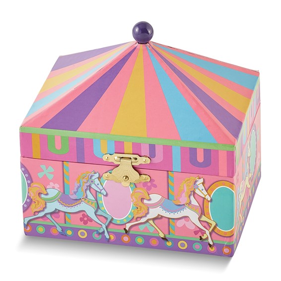 Children's Carousel Themed Graphic Wrap with Mirror and Twirling Pony Music Box (Plays Bolero)