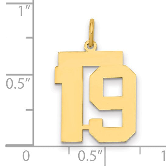14K Yellow Gold Polished Finish Medium Size Number 19 Charm Pendant