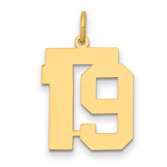 14K Yellow Gold Polished Finish Medium Size Number 19 Charm Pendant