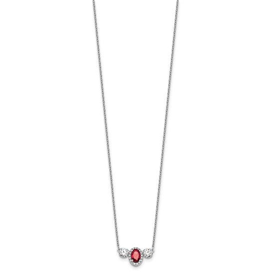 14k White Gold 1 1/8 carat Lab Grown Diamond VS/SI+ G+ and Created Ruby Complete Three Stone 16 inch Necklace
