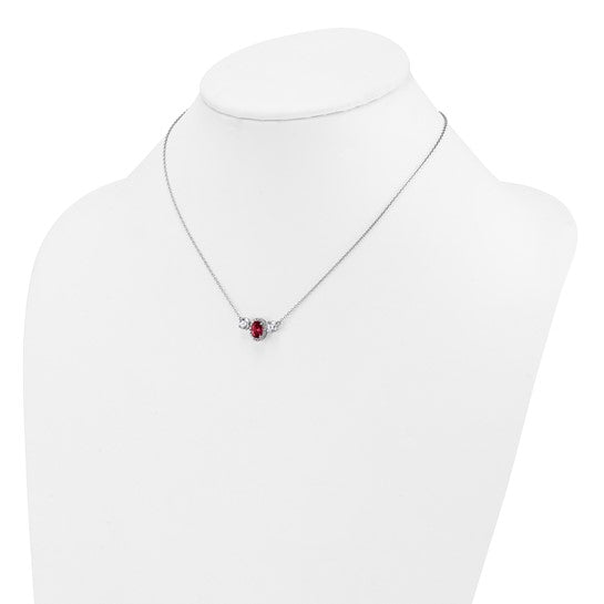 14k White Gold 1 1/8 carat Lab Grown Diamond VS/SI+ G+ and Created Ruby Complete Three Stone 16 inch Necklace