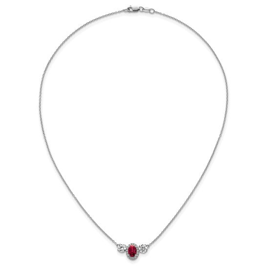 14k White Gold 1 1/8 carat Lab Grown Diamond VS/SI+ G+ and Created Ruby Complete Three Stone 16 inch Necklace