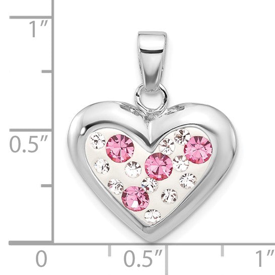 Sterling Silver Rhodium & White Ferido Stellux Crystal Heart Pendant