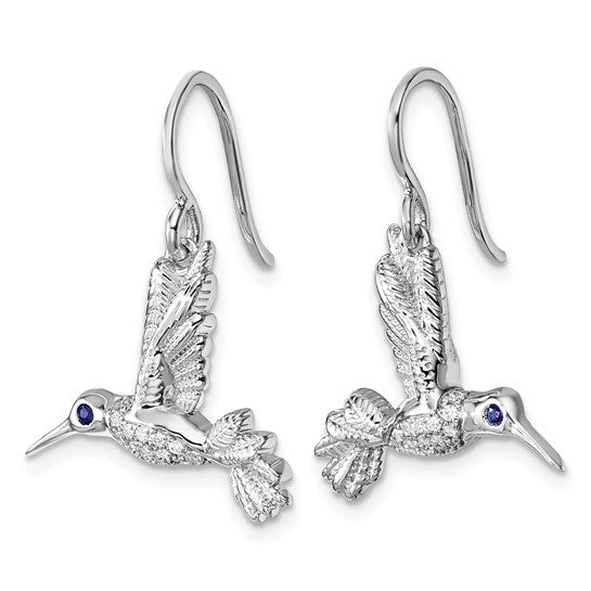 White Ice Sterling Silver Rhodium-plated Diamond and Sapphire Humming Bird Earrings