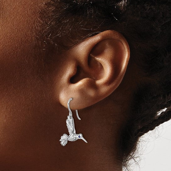White Ice Sterling Silver Rhodium-plated Diamond and Sapphire Humming Bird Earrings