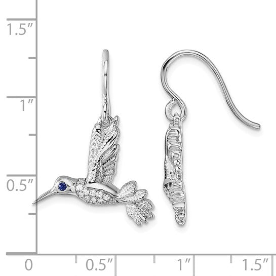 White Ice Sterling Silver Rhodium-plated Diamond and Sapphire Humming Bird Earrings