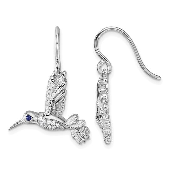 White Ice Sterling Silver Rhodium-plated Diamond and Sapphire Humming Bird Earrings