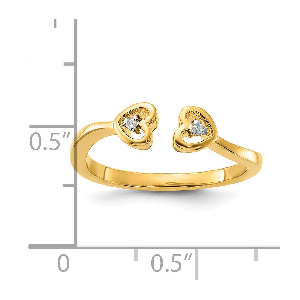 Sterling Silver Gold-tone Polished Diamond Hearts Ring