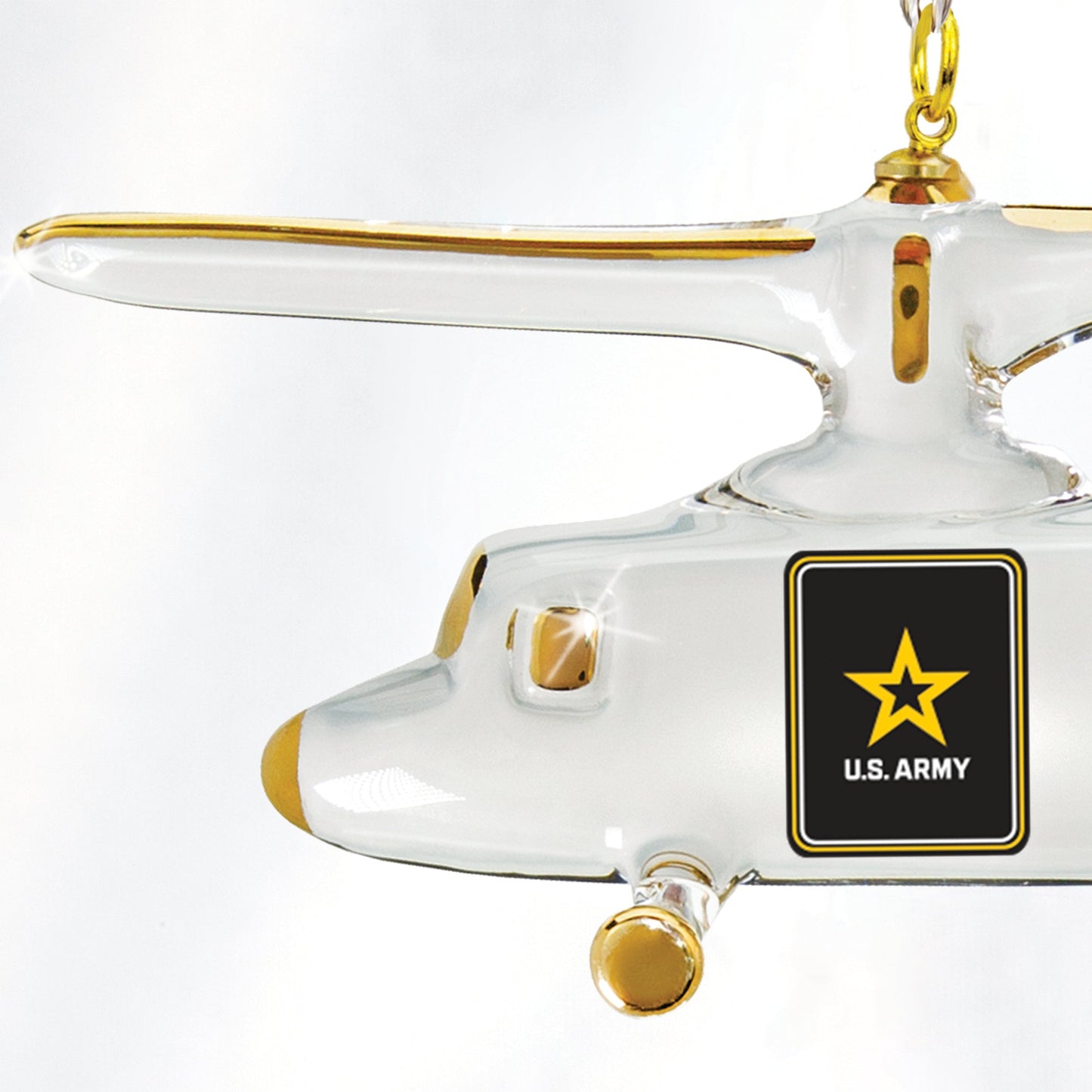 Glass Baron US Army Logo Helicopter Glass Ornament