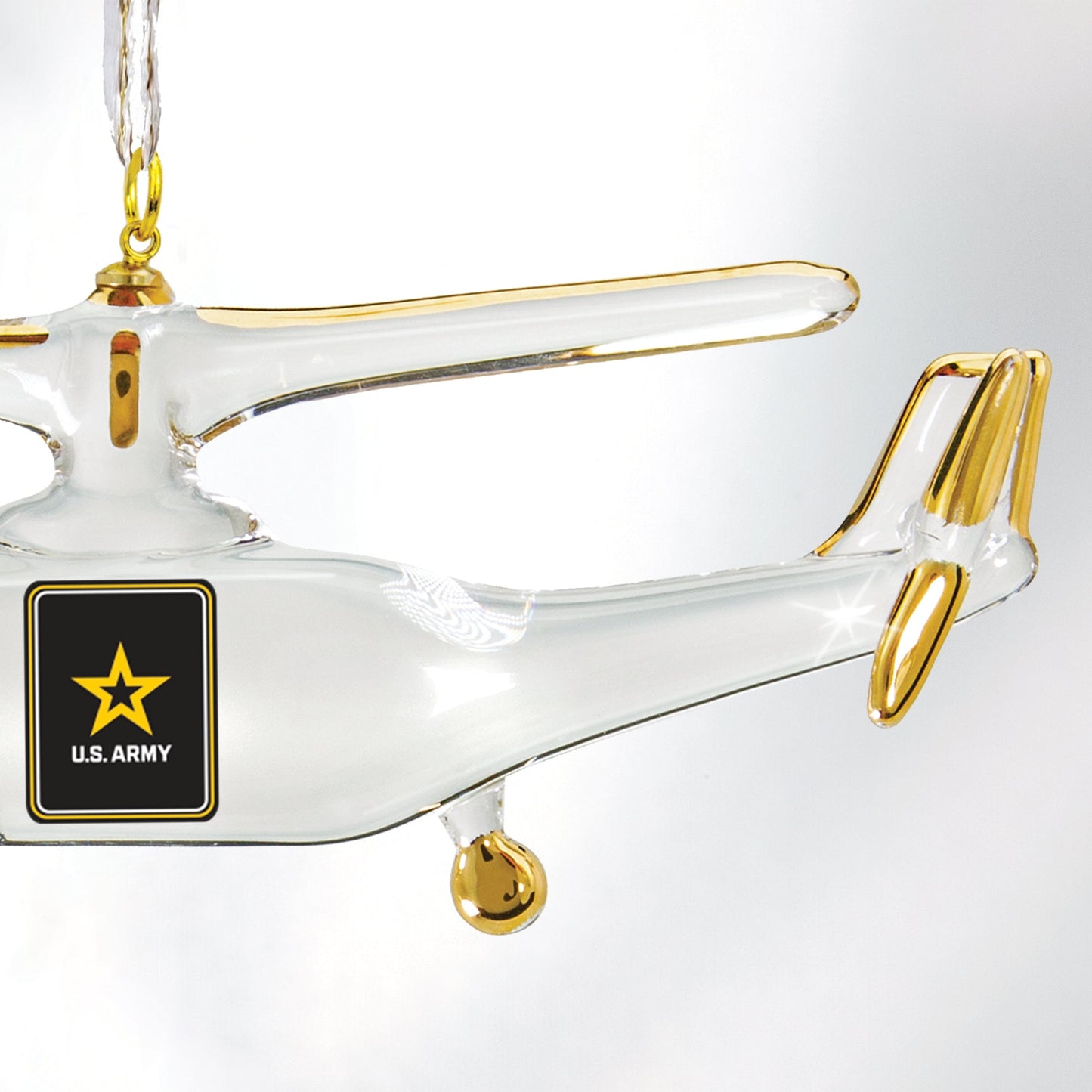 Glass Baron US Army Logo Helicopter Glass Ornament