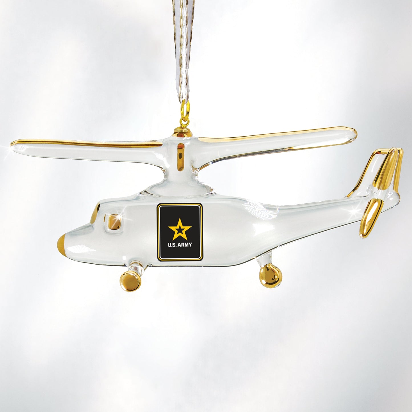 Glass Baron US Army Logo Helicopter Glass Ornament