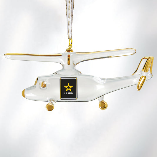 Glass Baron US Army Logo Helicopter Glass Ornament