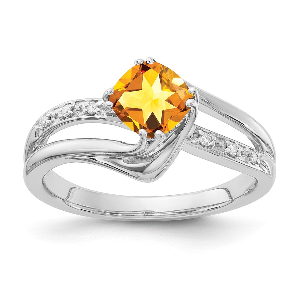 SS 6X6 Citrine and Diamond Ring