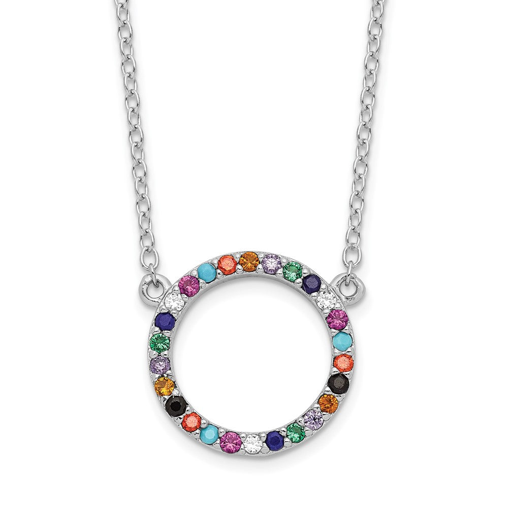Sterling Silver Rhodium-plated Polished Multi-color Circle CZ Necklace 18 Inches